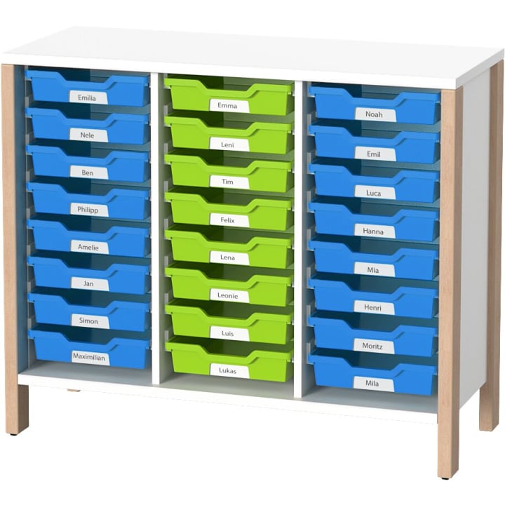 Regalschrank Linus für Materialboxen, B 110,4 x H 93,4  (mit Füßen) x T 45,7 cm