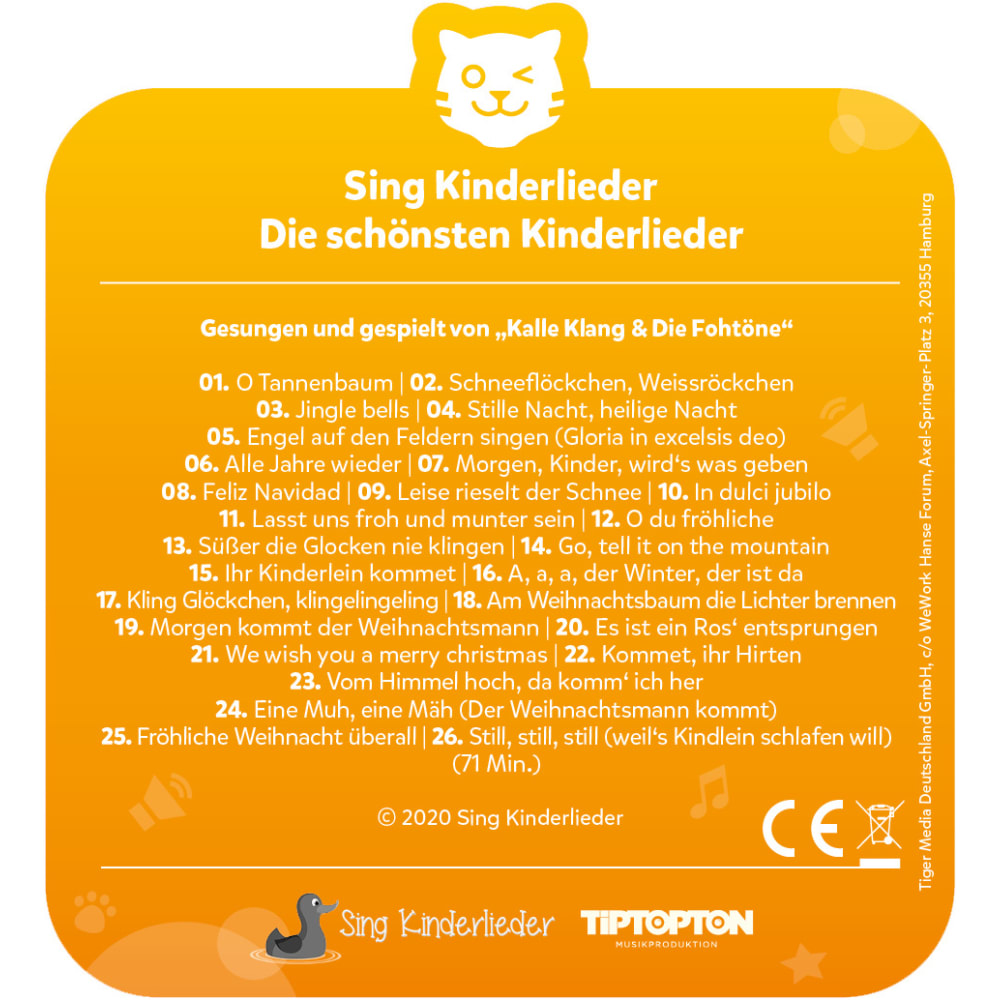 Die schönsten Weihnachtslieder Sing Kinderlieder Tigercard 