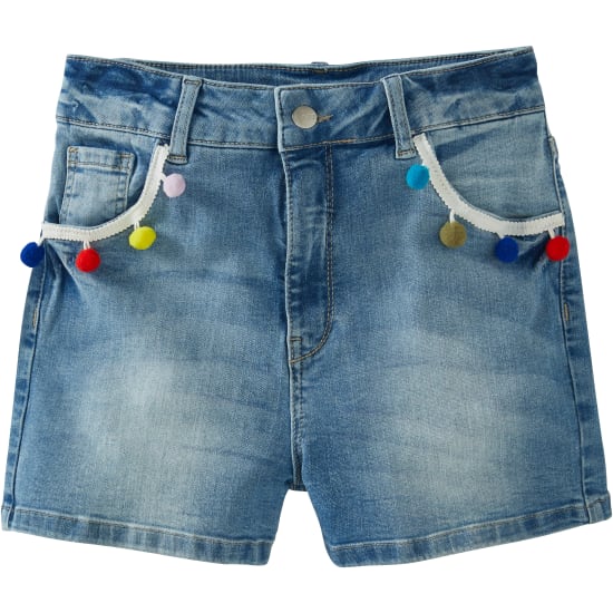 Mädchen Jeans-Shorts Pompom-Borte, Regular Fit