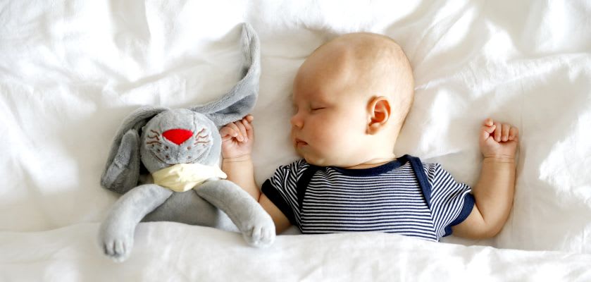 Darum sind Kuscheltiere zum Einschlafen für Babys so wichtig Baby mit Kuscheltier zum Einschlafen