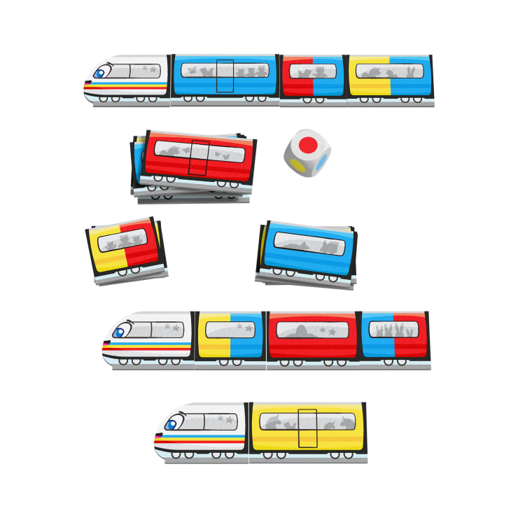 Locomotoras, vagones y dado de colores de Color Express