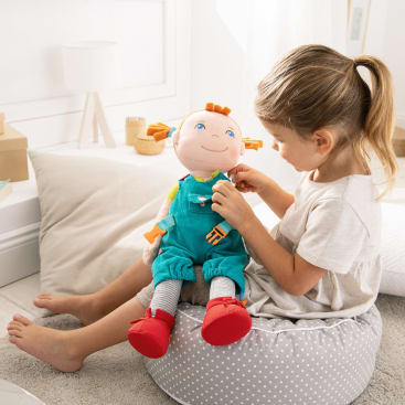 Lernpuppe Lucie, 45 cm, Stoffpuppe zum Verschlüsse lernen