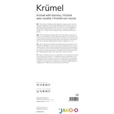 Stoffpuppe Krümel mit Schnuller, 43 cm, 3-teilig