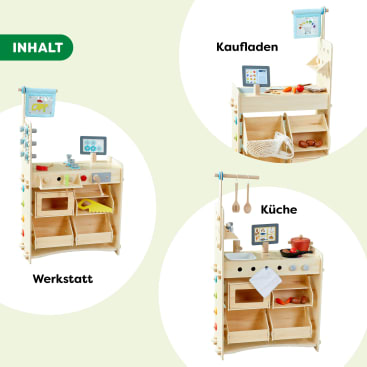 Creative Play 3 in 1 – Spielküche, Kaufladen & Werkstatt für Kinder