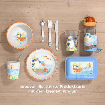 Lunch-Set Pinguin für Kinder, Pinguin-Brotdose & -Trinkflasche
