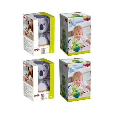 Stehauffiguren-Set, 4 Stehaufmännchen aus Stoff, ab 6 Monate