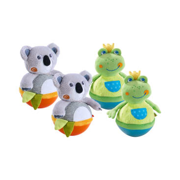Stehauffiguren-Set, 4 Stehaufmännchen aus Stoff, ab 6 Monate