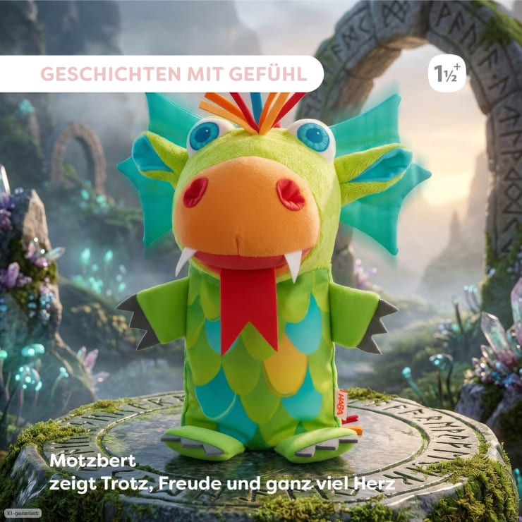 Handpuppe Drache Motzbert, KI-generiertes Bild