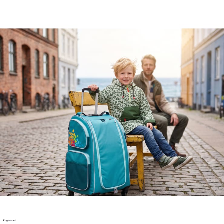Kinder-Schranktrolley, 4 Rollen, KI-generiertes Bild
