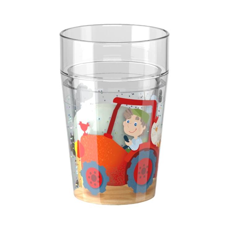 Glitzerbecher, Bauernhof, Motiv 2, Kinderbecher, BPA-frei