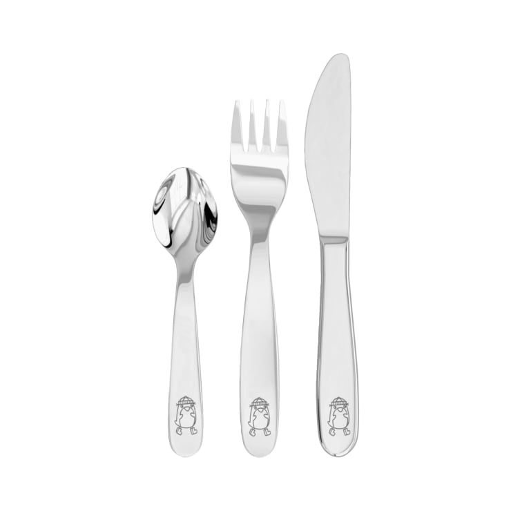 Kinderbesteck Pinguin, 3-teiliges Set mit Messer, Gabel, Löffel