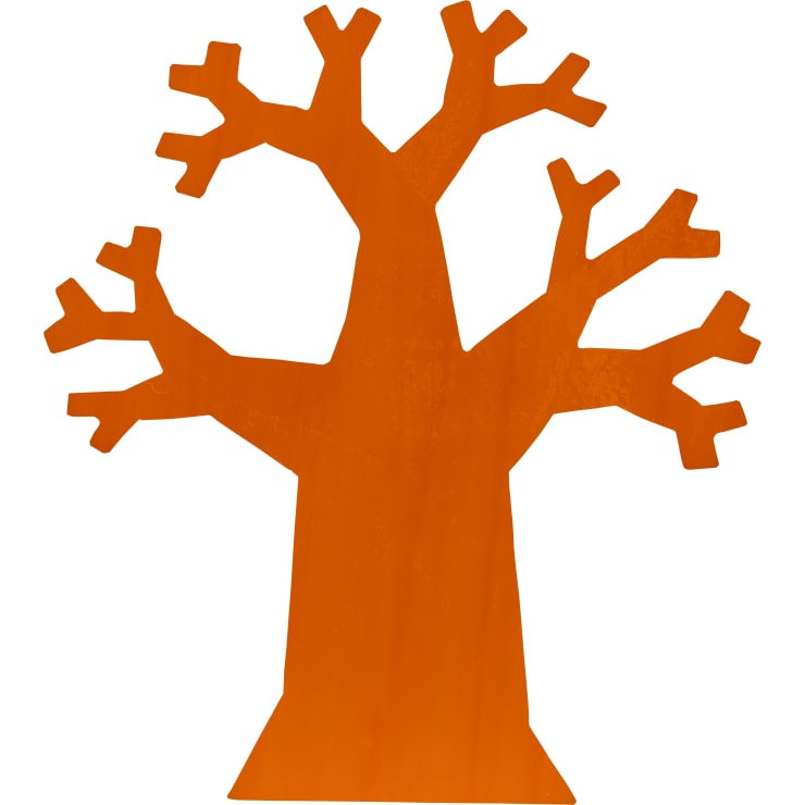 Eine einfache Illustration eines Orangenbaums mit einem dicken Stamm und mehreren kahlen, verzweigten Ästen, ohne Blätter oder zusätzliche Details.