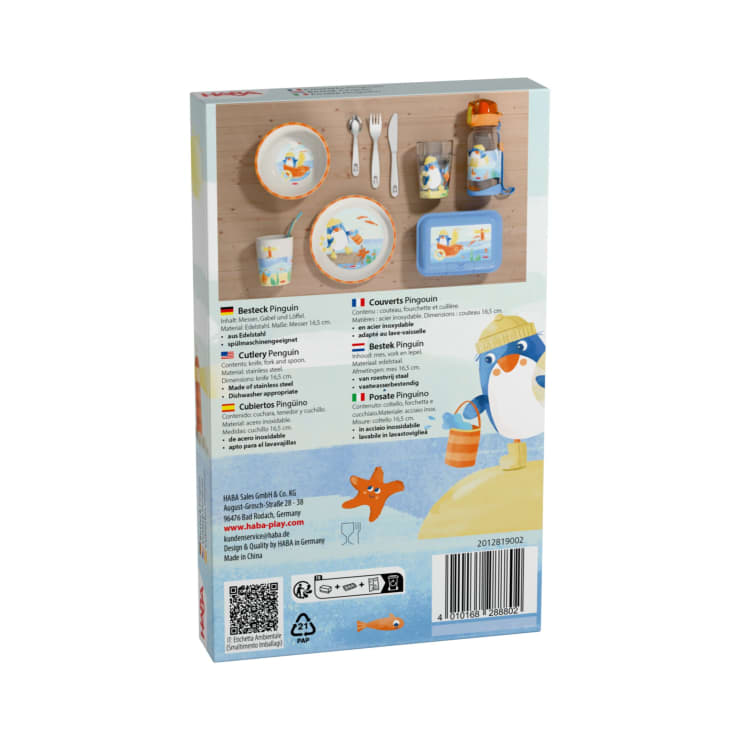 Kinderbesteck Pinguin, 3-teiliges Set mit Messer, Gabel, Löffel