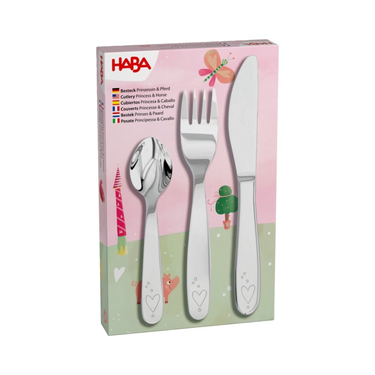 Kinderbesteck Prinzessin & Pferd, 3-teiliges Set mit Messer, Gabel, Löffel