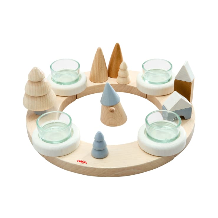 Adventskranz, Holz, mit Teelichtern