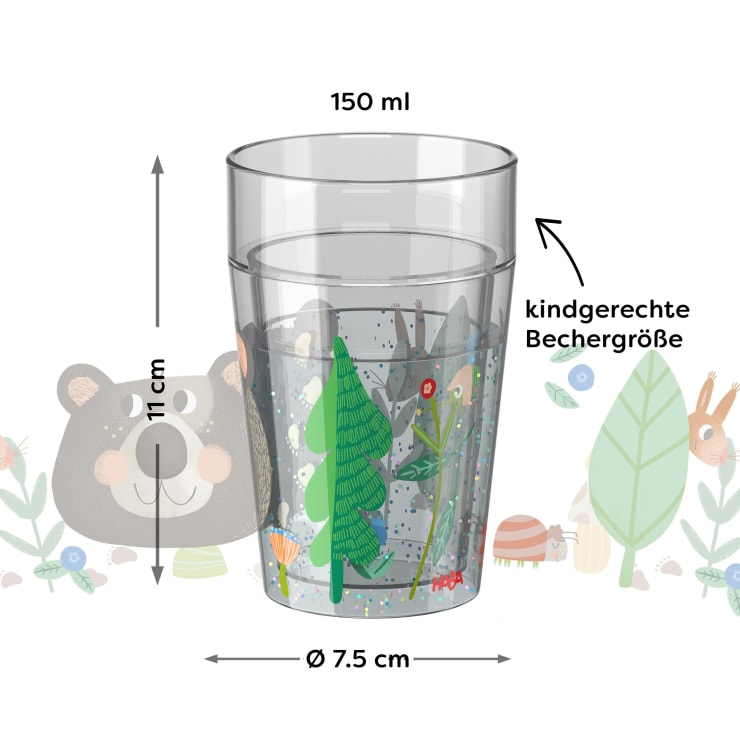 Glitzerbecher, Wald, Kinderbecher mit Schütteleffekt, BPA-frei