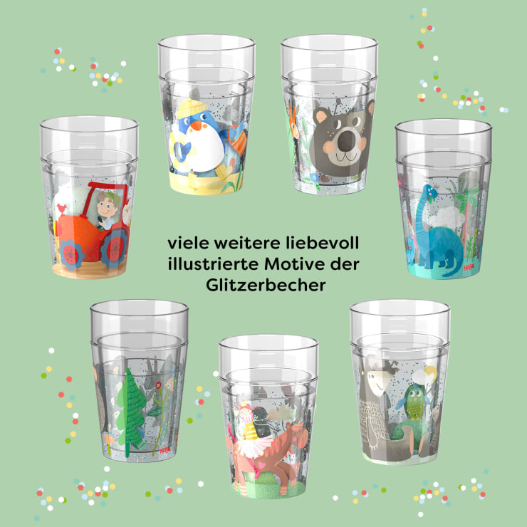 Glitzerbecher, Wald, Kinderbecher mit Schütteleffekt, BPA-frei