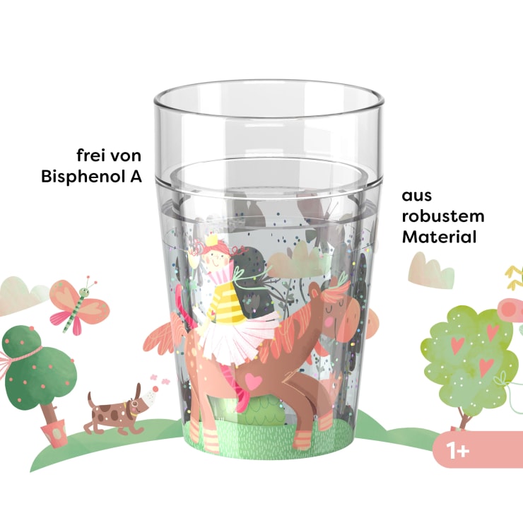 Glitzerbecher, Prinzessin & Pferd, Kinderbecher, BPA-frei