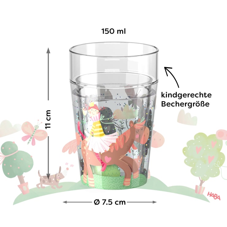 Glitzerbecher, Prinzessin & Pferd, Kinderbecher, BPA-frei