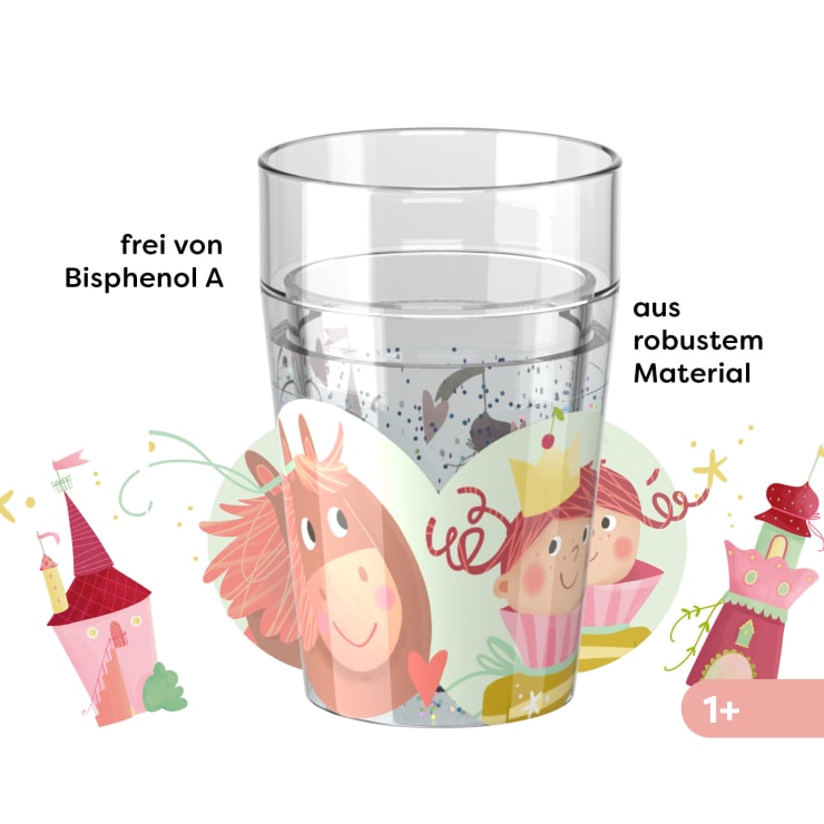 Glitzerbecher, Prinzessin & Pferd, Motiv 2, Kinderbecher, BPA-frei