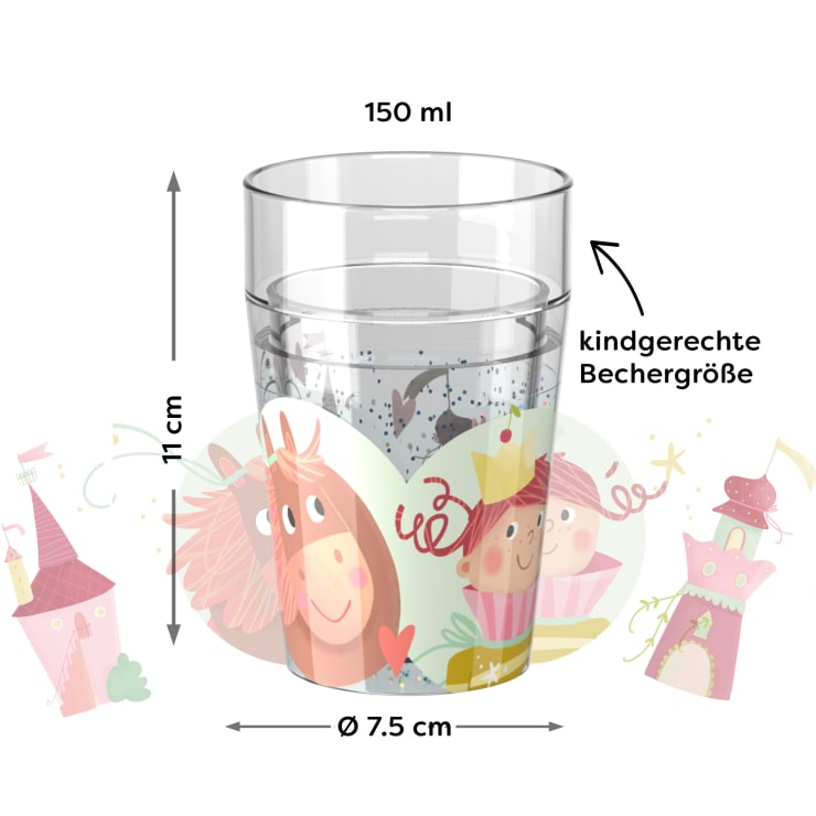 Glitzerbecher, Prinzessin & Pferd, Motiv 2, Kinderbecher, BPA-frei