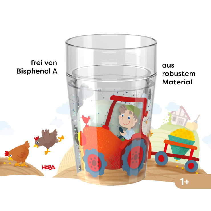 Glitzerbecher, Bauernhof, Motiv 2, Kinderbecher, BPA-frei