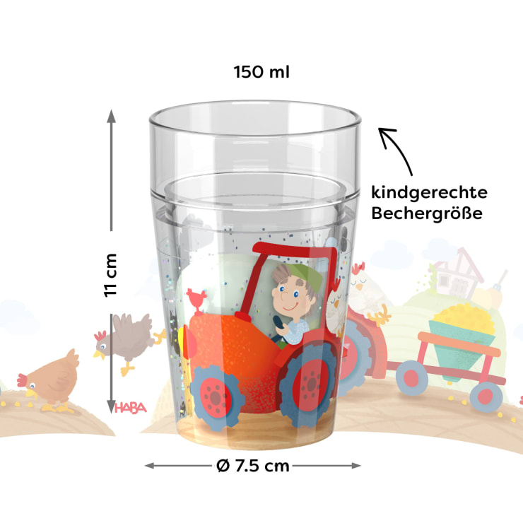 Glitzerbecher, Bauernhof, Motiv 2, Kinderbecher, BPA-frei