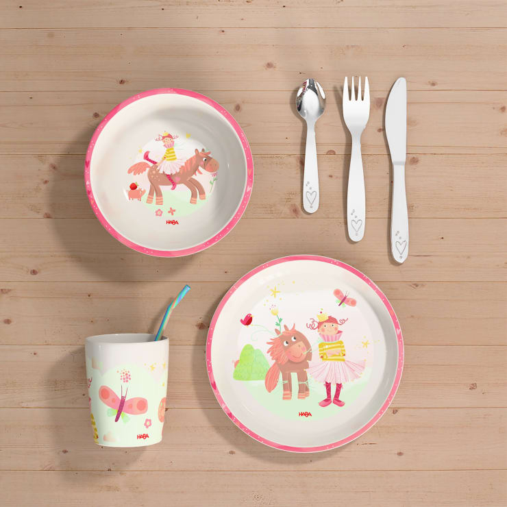 Kindergeschirr-Set Prinzessin, Kindergeschirr mit Besteck, 6-teilig