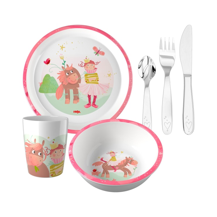 Kindergeschirr-Set Prinzessin, Kindergeschirr mit Besteck, 6-teilig