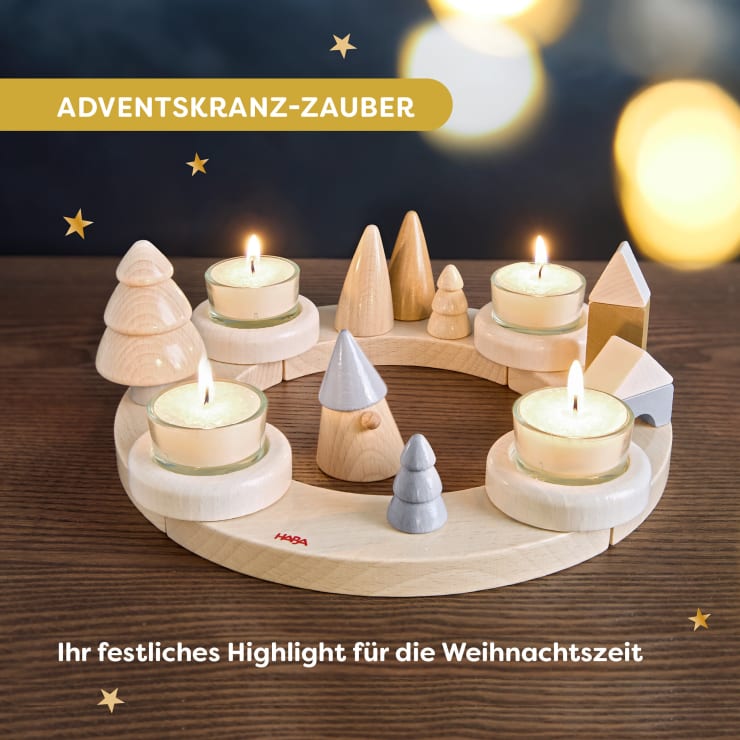 Adventskranz, Holz, mit Teelichtern