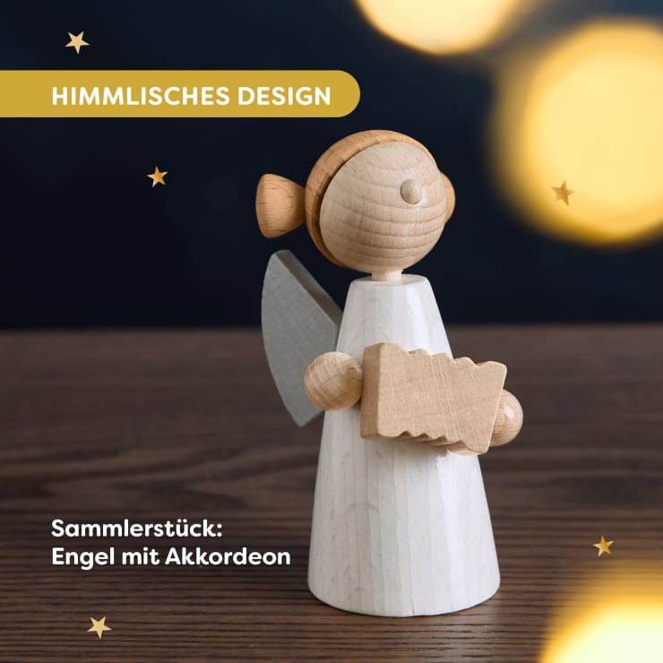 Engel mit Akkordeon, Holz