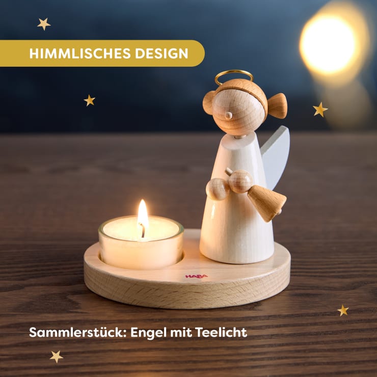 Engel mit Teelicht und Glöckchen, Holz