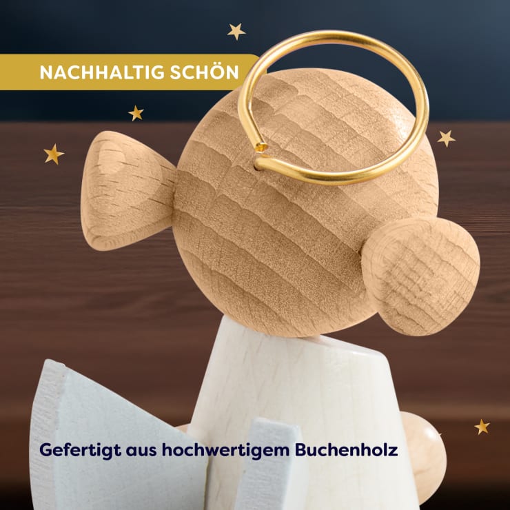 Engel mit Teelicht und Glöckchen, Holz