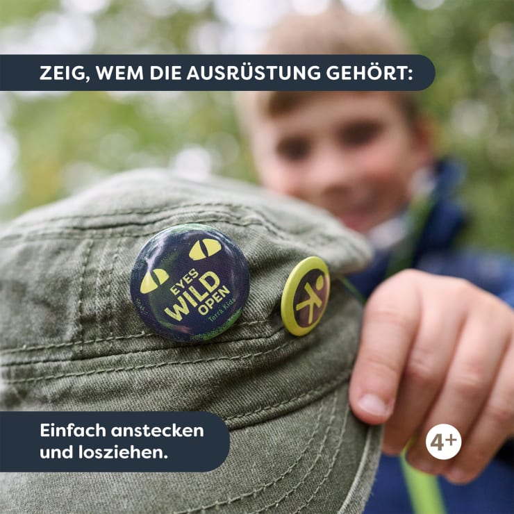 Terra Kids Ansteckbuttons für Kinder mit Abenteuermotiven, 4-er Set