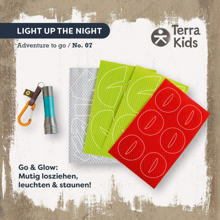 Terra Kids LED-Abenteuer-Taschenlampe mit Karabiner & Reflektor-Stickern