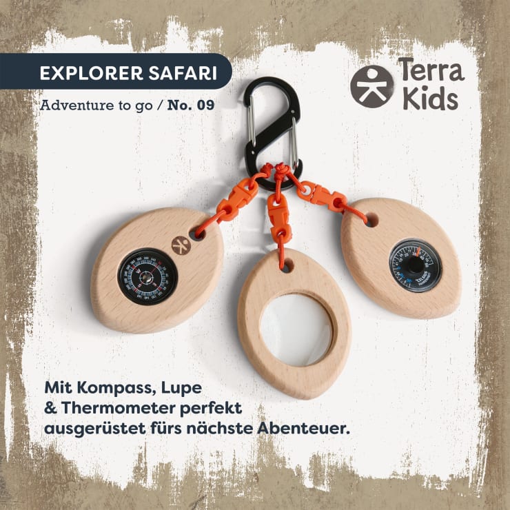 Terra Kids Outdoor Tool for Children: Compass, Magnifying Glass & Thermometer on a Carabiner, Ages 4 and Up