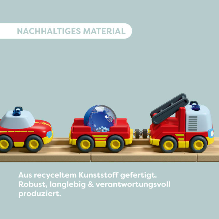 HABA Cars Feuerwehr-Spielset, mit 2 Autos, Hänger und Wasser-Kugel