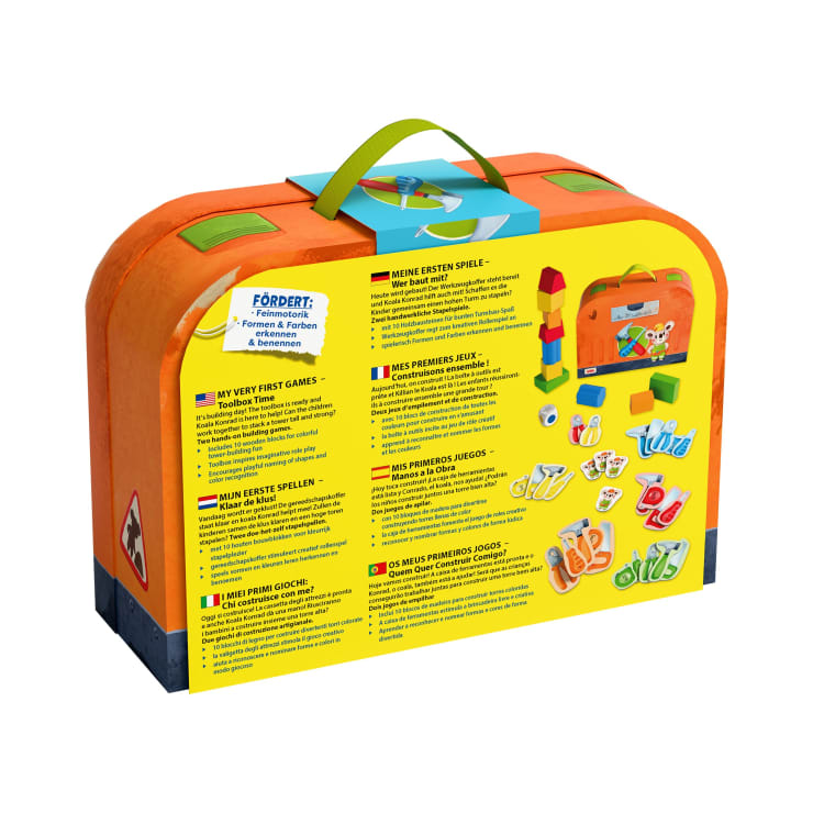 Meine ersten Spiele – Wer baut mit?, Spielkoffer, 10 Holzteile, ab 2 J