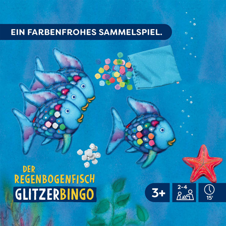 Der Regenbogenfisch – Glitzer-Bingo, Farbenspiel, ab 3 Jahren