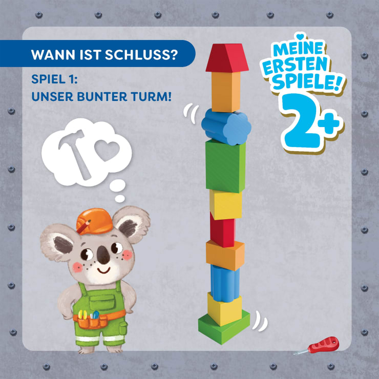 Meine ersten Spiele – Wer baut mit?, Spielkoffer, 10 Holzteile, ab 2 J