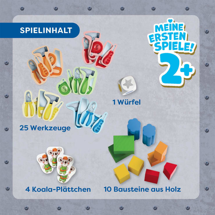 Meine ersten Spiele – Wer baut mit?, Spielkoffer, 10 Holzteile, ab 2 J