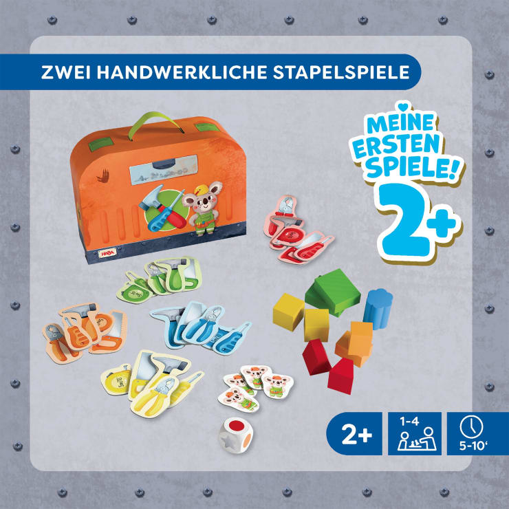 Meine ersten Spiele – Wer baut mit?, Spielkoffer, 10 Holzteile, ab 2 J