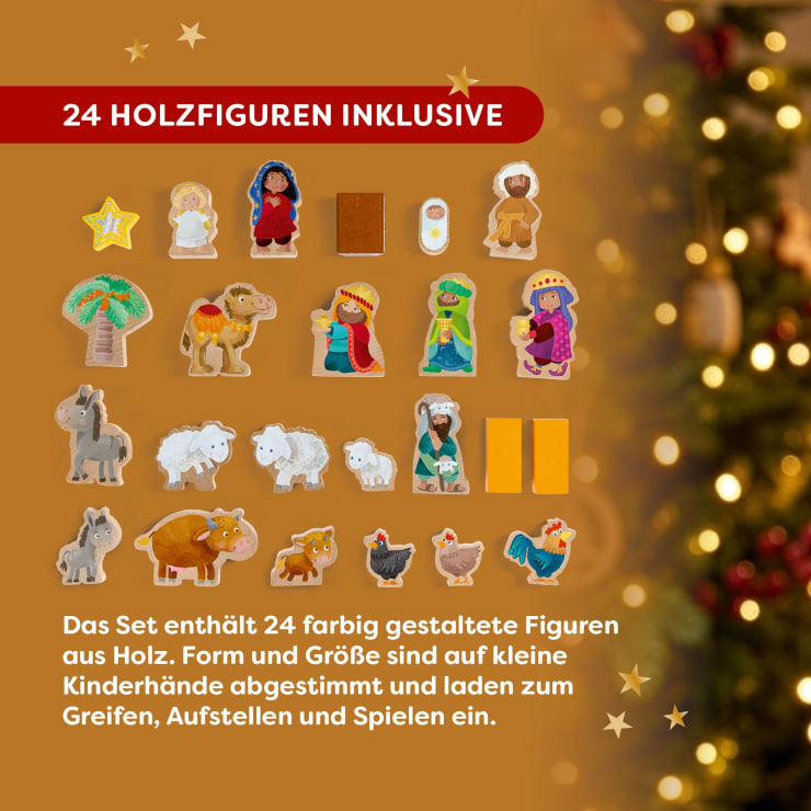 Spielkoffer, Weihnachtskrippe, mit 24 Holzfiguren, ab 18 Monaten