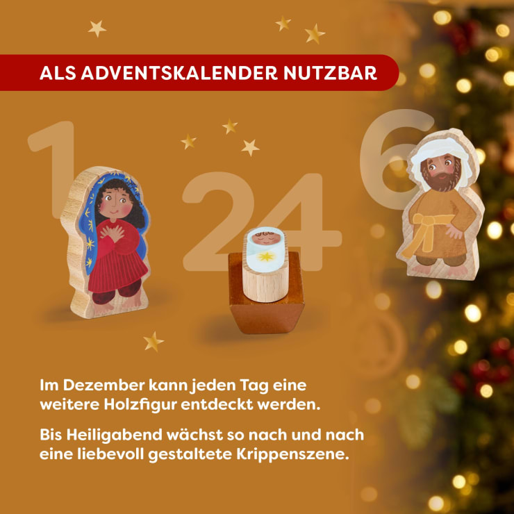 Spielkoffer, Weihnachtskrippe, mit 24 Holzfiguren, ab 18 Monaten