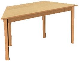 Tisch trapezförmig, Holzzarge mit Gleitern, L 120 x B 60 cm