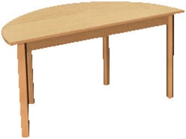 Tisch halbrund, Holzzarge mit Gleitern, L 120 x B 60 cm