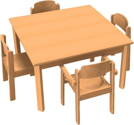 Stuhl-Tisch-Kombination mit Kunststoffgleitern für die Krippe, L 80 x B 80 x H 46 cm, Sitzhöhe 26 cm