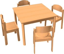 Stuhl-Tisch-Kombination mit Kunststoffgleitern für den Kindergarten, L 80 x B 80 x H 59 cm, Sitzhöhe 35 cm