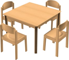 Stuhl-Tisch-Kombination mit Filzgleitern für den Kindergarten, L 80 x B 80 x H 59 cm, Sitzhöhe 35 cm