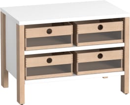 Schrank Linus mit 4 Acryl-Materialkästen, B 75,3 x H 55 (mit Füßen) x T 45,7 cm